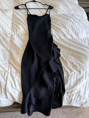 Windsor Black Ruffle-Accent Midi Slip Dress